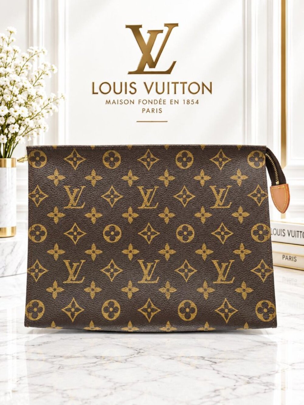 Authentic Louis Vuitton Poche Toilette 26 Monogram Canvas Zip Cosmetic Pouch